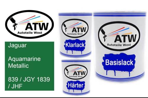 Jaguar, Aquamarine Metallic, 839 / JGY 1839 / JHF: 1L Lackdose + 1L Klarlack + 500ml Härter - Set, von ATW Autoteile West.
